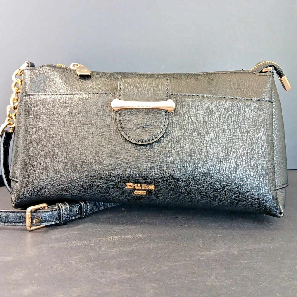 Dune London Black Womens Crossbody Purse Gold HW PU Leather Very Good Cond. CN